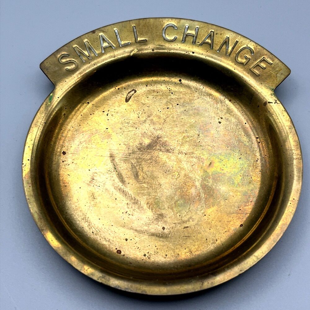 Vintage Brass Small Round Pocket Change Coin Trinket Tray Jewelry Dish 5" MCM
